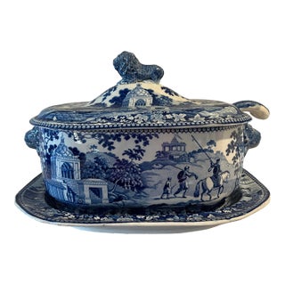 John Rogers Staffordshire "Musketeer" Pattern Soup Tureen & Under Tray C. 1820 For Sale