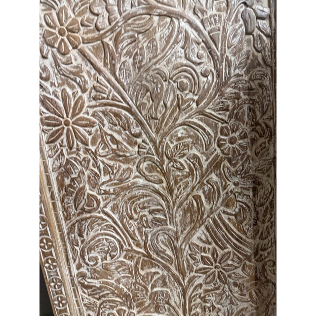 1920s Whitewashed Carved Wood Tree of Life Wall Panel – Rustic Floral Barn Door Art For Sale - Image 5 of 11