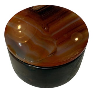 Italian Round Wood and Tortoiseshell Box, 1970s For Sale