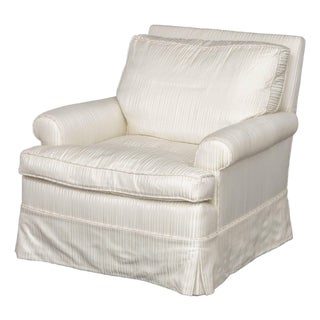 Modern Striped White Silk Upholstered Armchair For Sale