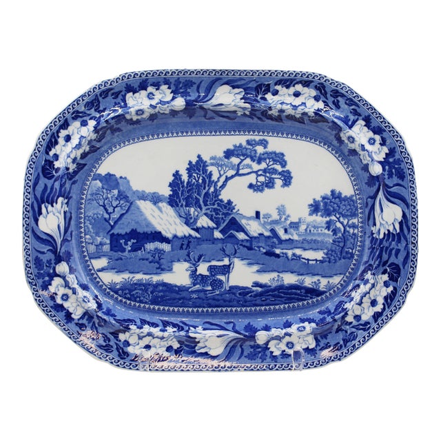 Circa 1820-30 English "Fallow Deer" Pattern Pearlware Platter For Sale