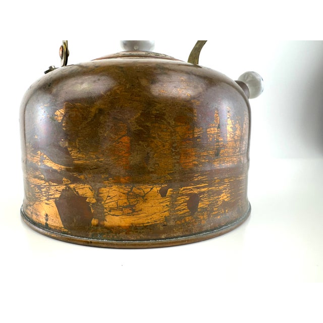 Antique Copper Tea Kettle With Blue & White Porcelain Handle and Finial For Sale - Image 9 of 10