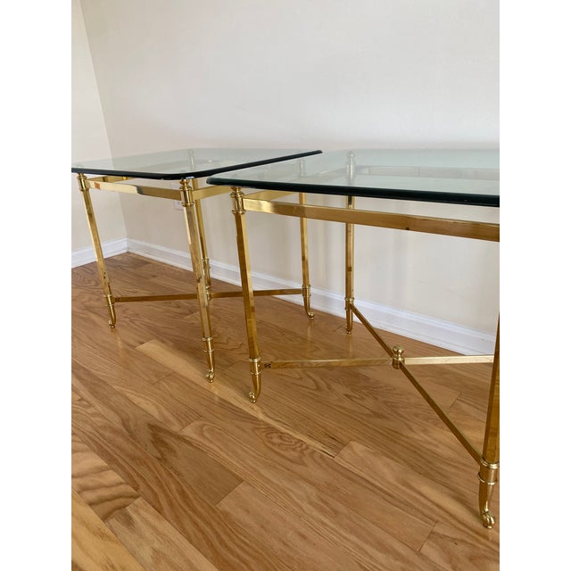 Italian Pair of Beautiful Vintage Brass and Glass Italian End Tables For Sale - Image 3 of 4