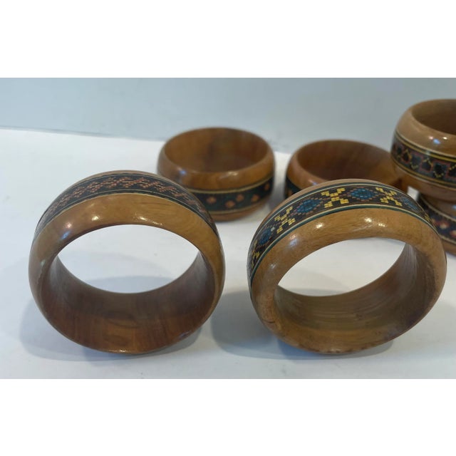 Mid-Century Modern Vintage Wooden Napkin Rings - Set of 6 For Sale - Image 3 of 6
