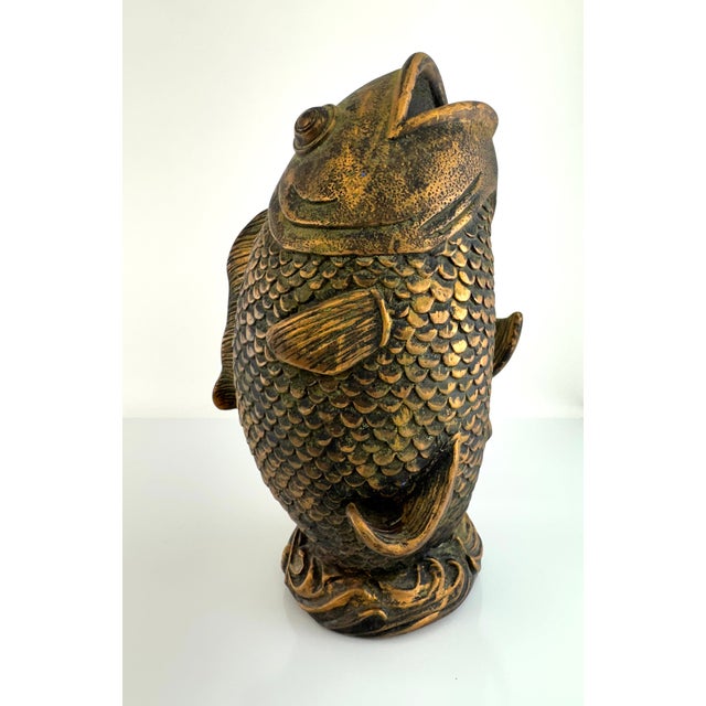 Vintage Mid Century Cast Resin Koi Fish Sculpture With Aged Bronze Finish For Sale In Little Rock - Image 6 of 10