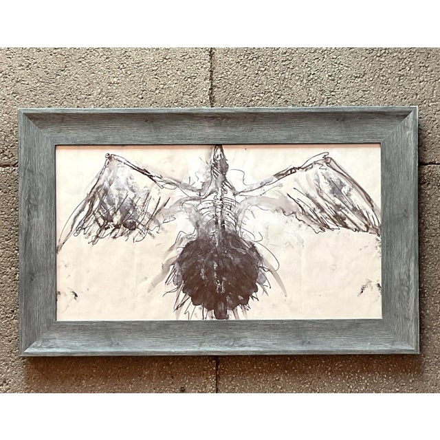 Boho Chic Vintage Boho Watercolor of Bird on Paper For Sale - Image 3 of 7