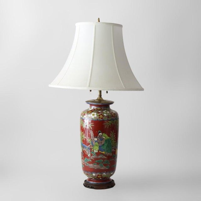 Japanese Antique Japanese Enameled Porcelain Lamp With Figures C1920 For Sale - Image 3 of 13