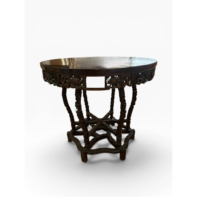 Early 20th Century Chinese Chippendale Style Carved Rosewood Round Center Hall Table With Dragon Motifs For Sale In Boston - Image 6 of 15
