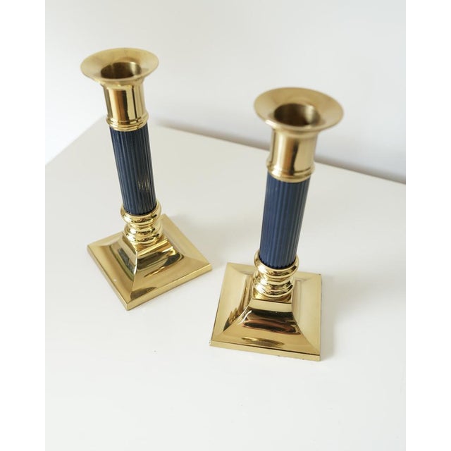 Blue Vintage Gilded Brass Candlesticks, 1970s, Set of 2 For Sale - Image 8 of 13
