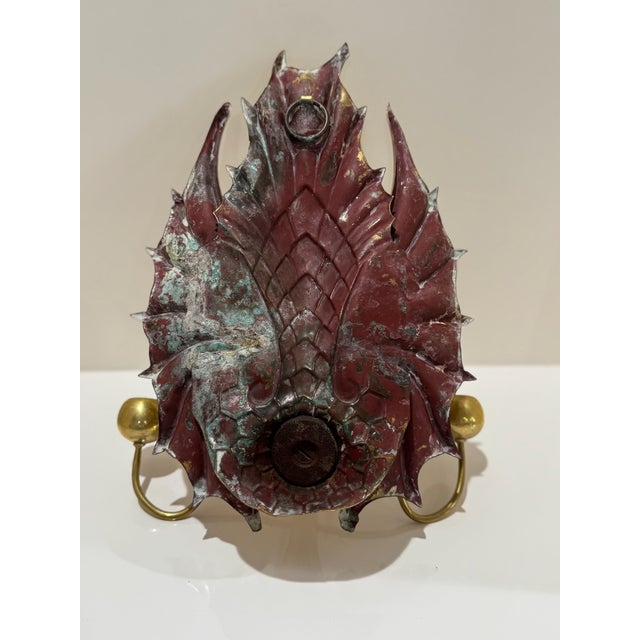 Antique Chinese Bronze Koi Fish Wall Sconce – Early 20th Century For Sale - Image 9 of 16