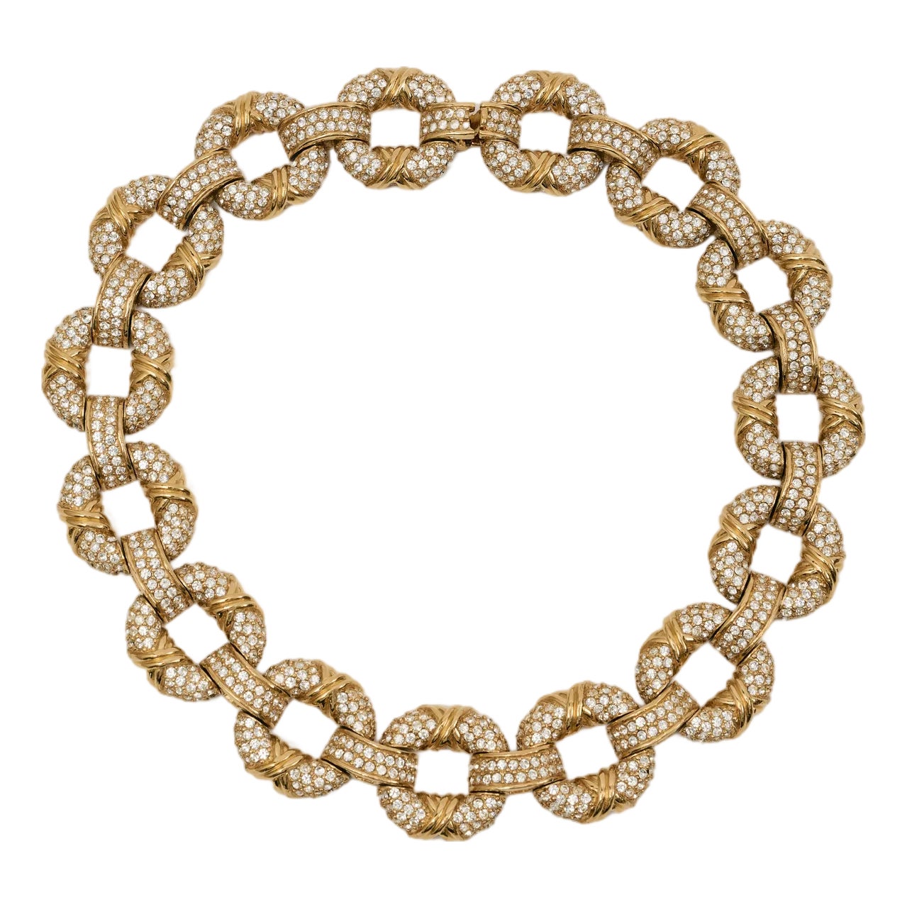 Clear Rhinestone & Gold Plated Chain Necklace | Chairish