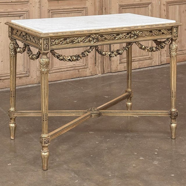 French 19th Century French Louis XVI Giltwood Center Table With Carrara Marble For Sale - Image 3 of 12