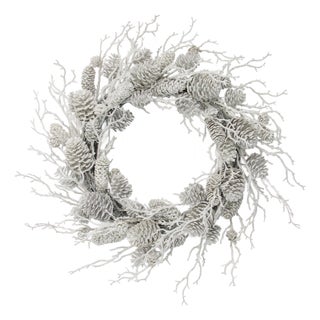 Flocked Pine Cone and Twig Wreath 24"D For Sale