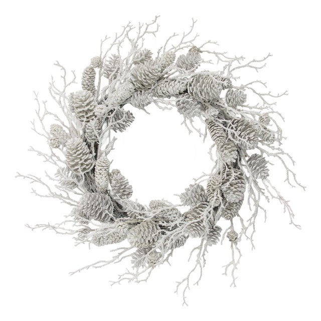 Flocked Pine Cone and Twig Wreath 24"D For Sale