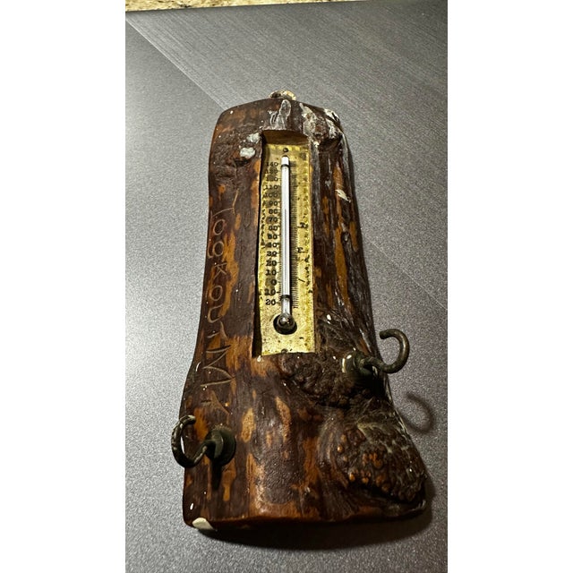 Glass Antique Primitive Wooden Thermometer Dated July 27 1901 | Rustic Folk Art Cabin Decor | Early Americana For Sale - Image 7 of 12