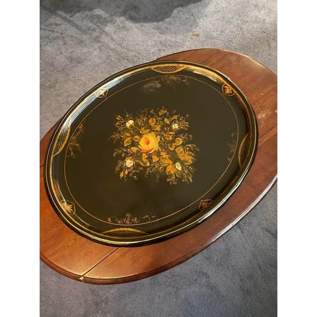 Late 19th Century Antique 1870s Very Rare Oversized Victorian Napoleon 111 Second Empire Design Ebonized Lacquer Wood Parlor Tray For Sale - Image 5 of 11