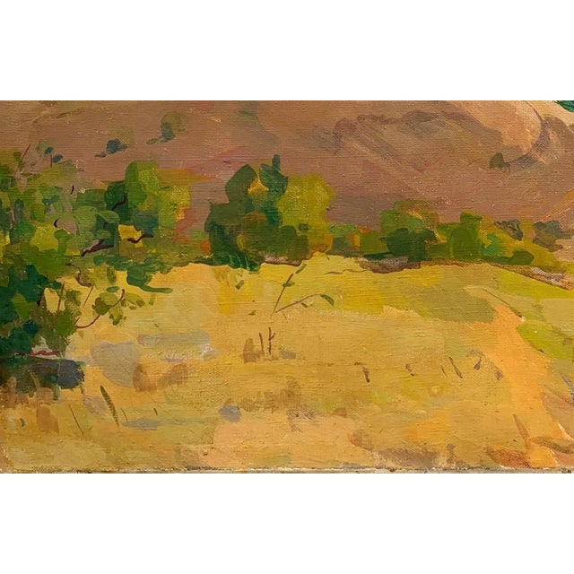 Vintage Landscape Oil Painting, Rolling Hills Art, Farmhouse Countryside Scene, Original Wall Art 63-100 For Sale - Image 4 of 6