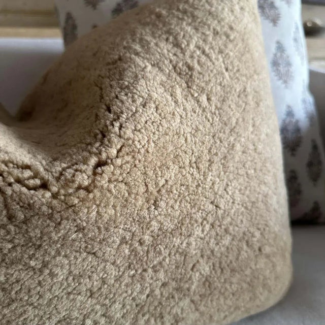 Natural Shearling Lumbar Pillow in Cappuccino Color With Brass Zipper For Sale - Image 4 of 6