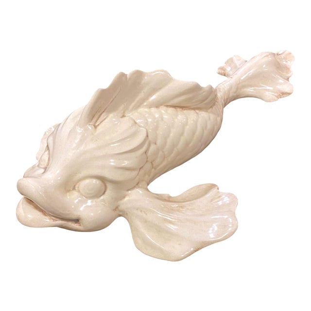 Freeman McFarlin White Pottery Fish Koi Wall Art Large 19" Mid-Century Modern Decor Rare For Sale