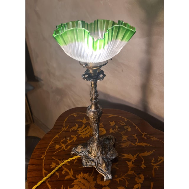 Italian Brass Lamp with Tulip Shade, 1900s For Sale - Image 4 of 8