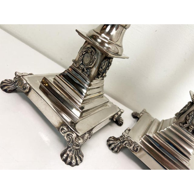 1950s Corinthian Style Table Lamps in Nickel Plated Brass with Claw Feet, 1950s, Set of 2 For Sale - Image 5 of 17