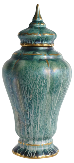 Art Deco Green Lustre Glaze Lidded Vase by Josef Ekberg for Gustavsberg, 1920s
