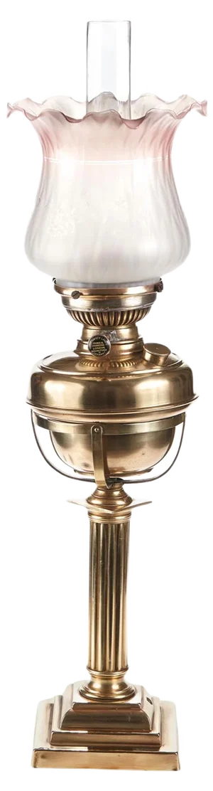 Antique Victorian Reeded Column Brass Oil Lamp