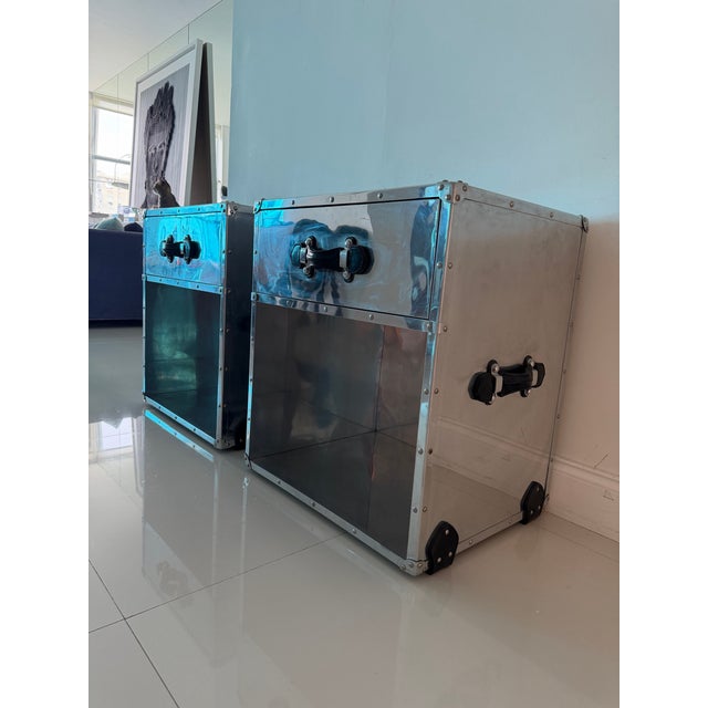 Campaign Pair of Eichholtz Aluminum "Catalina" Trunk Nightstands For Sale - Image 3 of 12