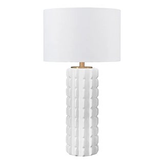 Matthew Izzo Home Cece White Scalloped Ceramic With White Linen Drum Shade For Sale