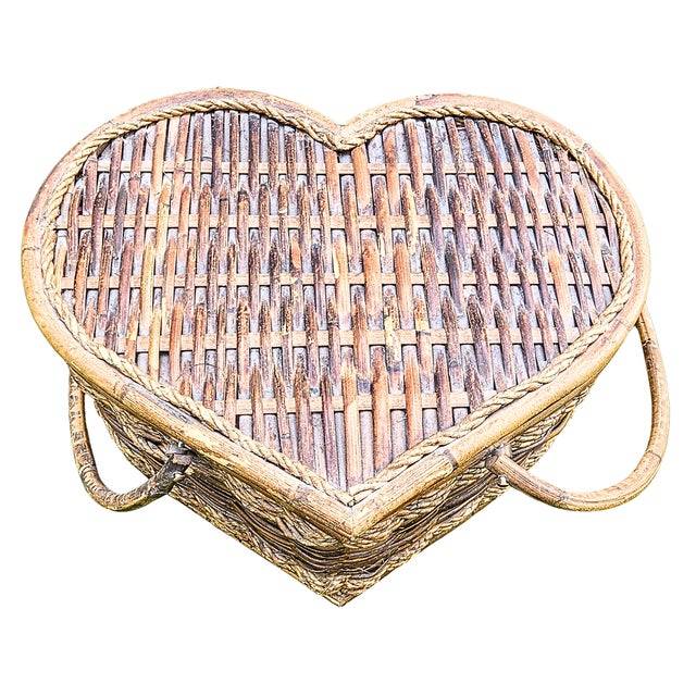 Wood Red Gingham Heart Picnic Basket For Sale - Image 7 of 8