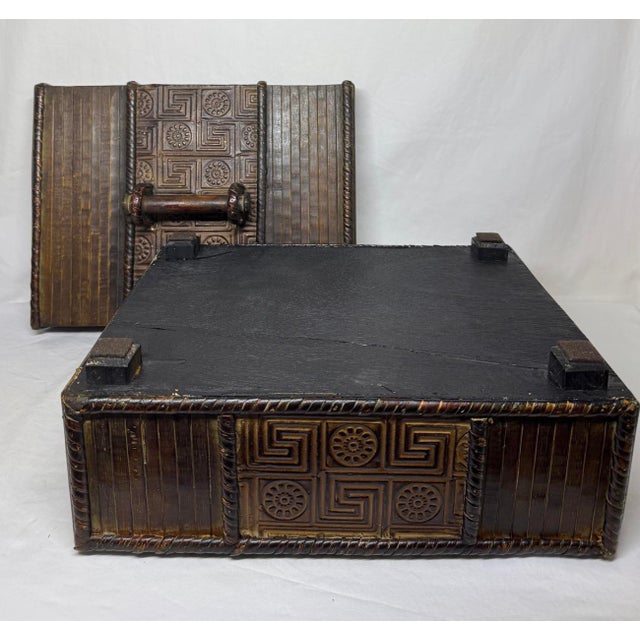 Mid 20th Century Chinese Bamboo Coiled Rattan Wood Box Embossed Patterning For Sale - Image 11 of 12