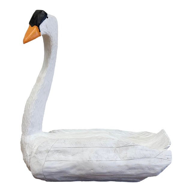 Oversized Hand Carved Wooden Swan Sculpture For Sale
