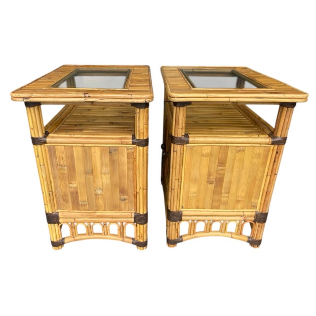 Vintage Split Bamboo Nightstands, a Pair, Coastal, Boho / Hollywood Regency, Organic For Sale - Image 4 of 12