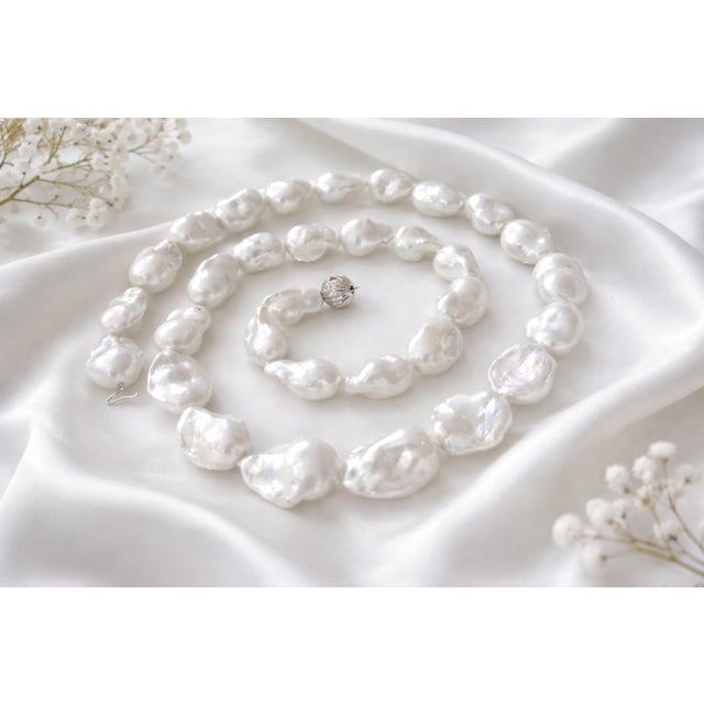 Early 21st Century Exceptional Large Natural Baroque Pearl Necklace 29.5" – 14k White Gold Clasp For Sale - Image 5 of 8