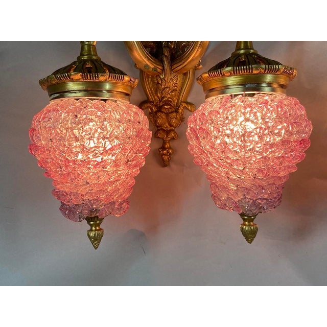 Pair of Vintage Louis XVI Style Gilded Bronze Wall Lamps / Wall Sconces With Purple Crystal Shades For Sale - Image 10 of 12