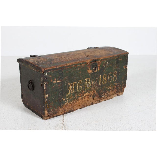 Small Antique Swedish Storage Chest in Pine with Green Paint, 1868 For Sale - Image 4 of 15