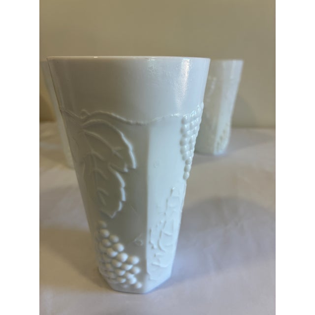 Vintage White Milk Glass Grape & Vine Tumblers, Set of 9 For Sale - Image 9 of 13