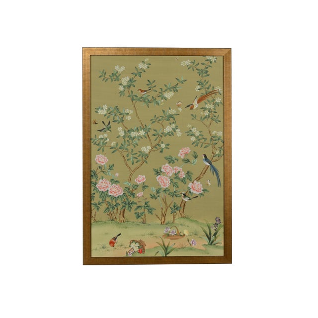 Contemporary Edgedale Watercolor on Silk Panel Painting - Green A For Sale - Image 3 of 3
