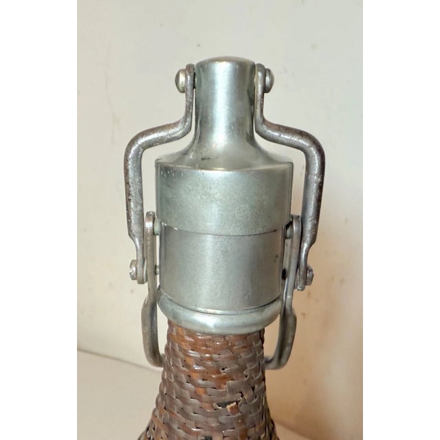 Bottle Green Rare Antique 19th Century French Woven Wicker Metal Glass Seltzer Bottle For Sale - Image 8 of 13