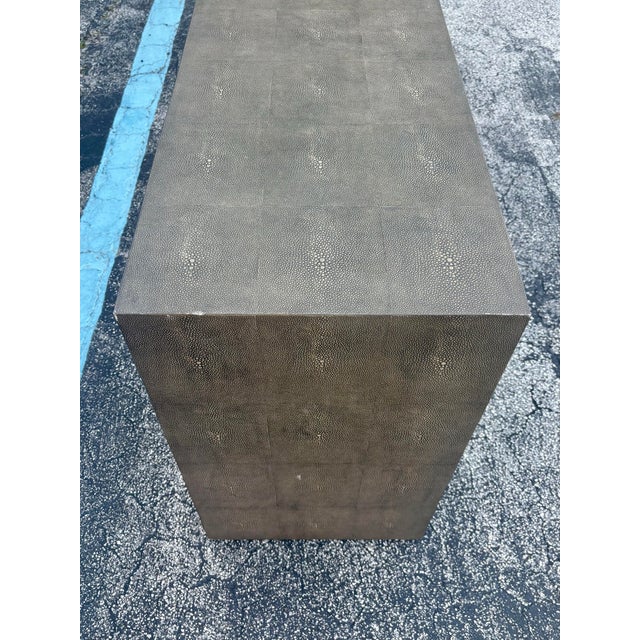 Karl Springer 1980s Vintage Modern Faux Shagreen Console Table - Karl Springer Style For Sale - Image 4 of 8