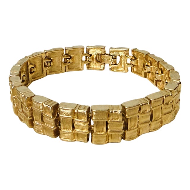 Vintage Napier Gold-Tone Nugget Link Bracelet | Mid-Century Textured Geometric Statement Jewelry For Sale