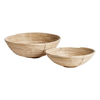 Cane Rattan Low Bowls, Set Of 2 For Sale