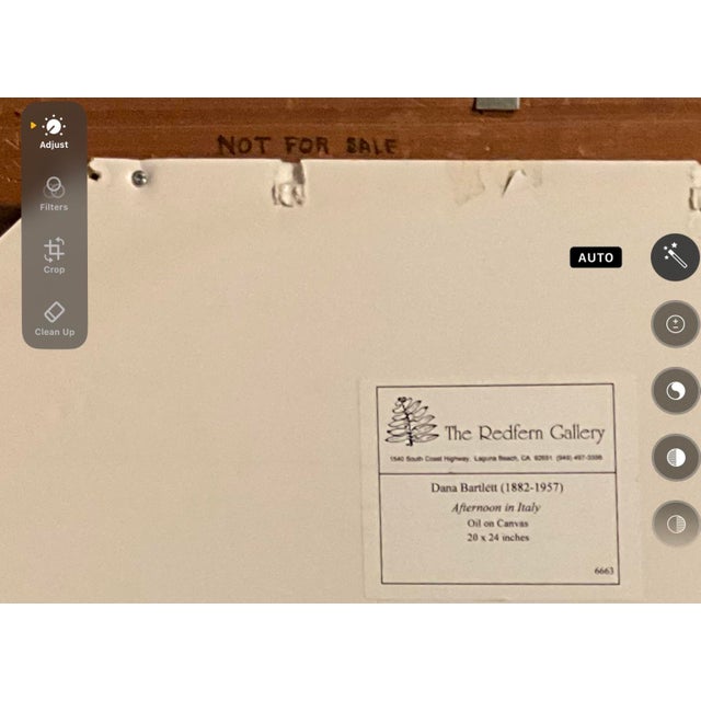 Wood Early 20th Century Dana Bartlett Afternoon in Italy Original Oil on Canvas Framed. For Sale - Image 7 of 10