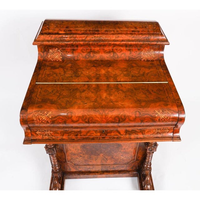 Antique Victorian Burr Walnut and Inlaid Pop Up Davenport Desk, 19th Century For Sale - Image 3 of 18