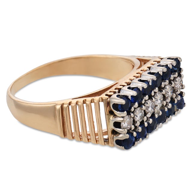 Vintage Diamond Sapphire 14k Yellow and White Gold Ring, Size 6.25 For Sale - Image 4 of 6