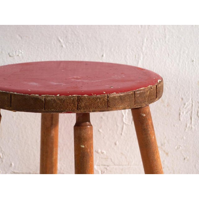 Vintage Wooden Stool with Round Seat, Central Europe, 1950 For Sale - Image 4 of 6