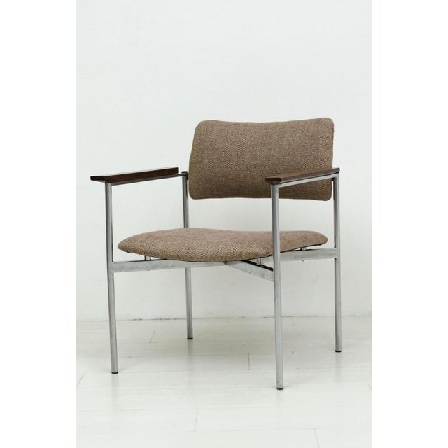 Nice set of two armchairs, the chairs have been restored with stylish tweed upholstery. The armrests are made of rosewood....