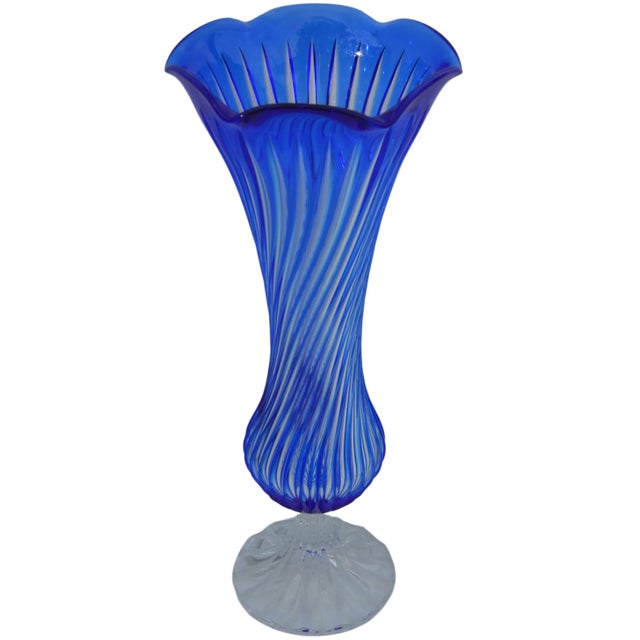 Mid 20th Century Vintage Mid 20th Century Crystal-Cut Blue Vase For Sale - Image 5 of 9