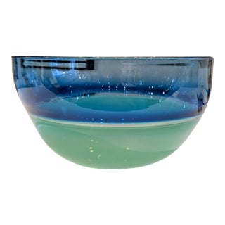 Sonja Blomdahl Incalmo Blue and Green Studio Glass Bowl For Sale