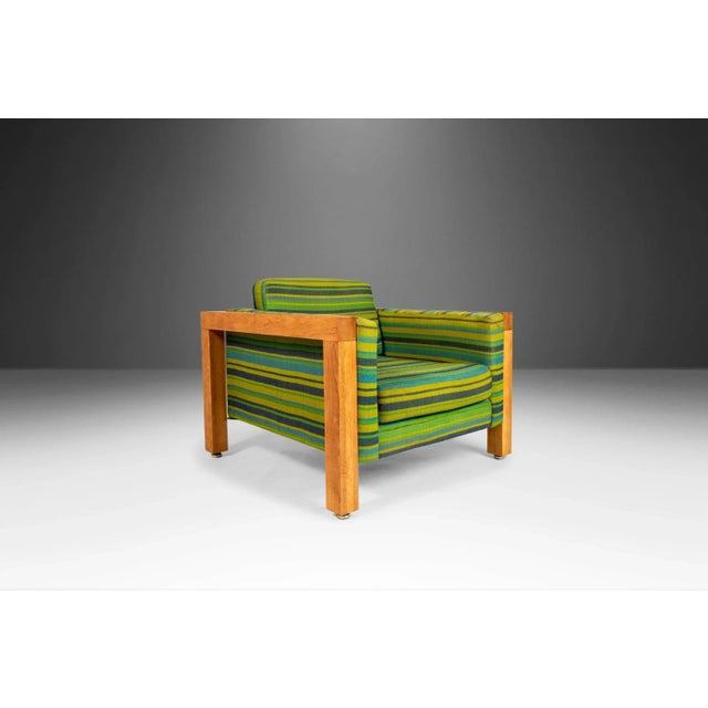 George Nelson Modernist Club Chairs in Original Striped Fabric on Oak Bases After George Nelson for Herman Miller, circa 1970s - A Pair For Sale - Image 4 of 11